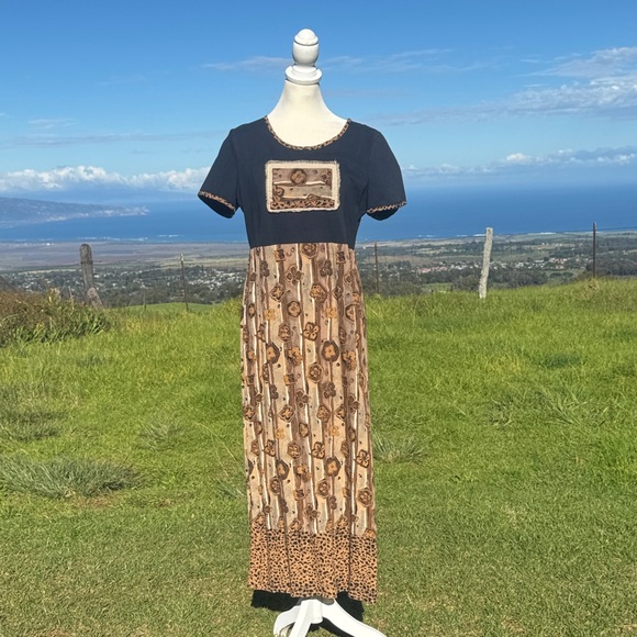 Lauren Michelle Dresses & Skirts - Vintage 90s Lauren Michele black animal print short sleeve pencil Maxi dress